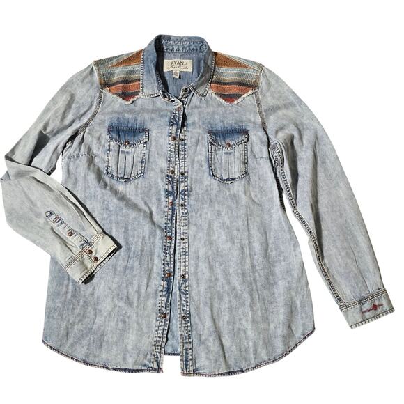 Ryan Michael Tops - Ryan Micheal Western Denim Snap Button Up Womens Size XL